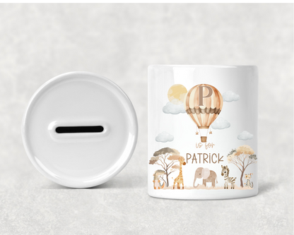Personalised Safari Hot-air Balloon Money Box