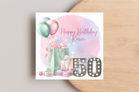 Personalised 50th Birthday Card for Her
