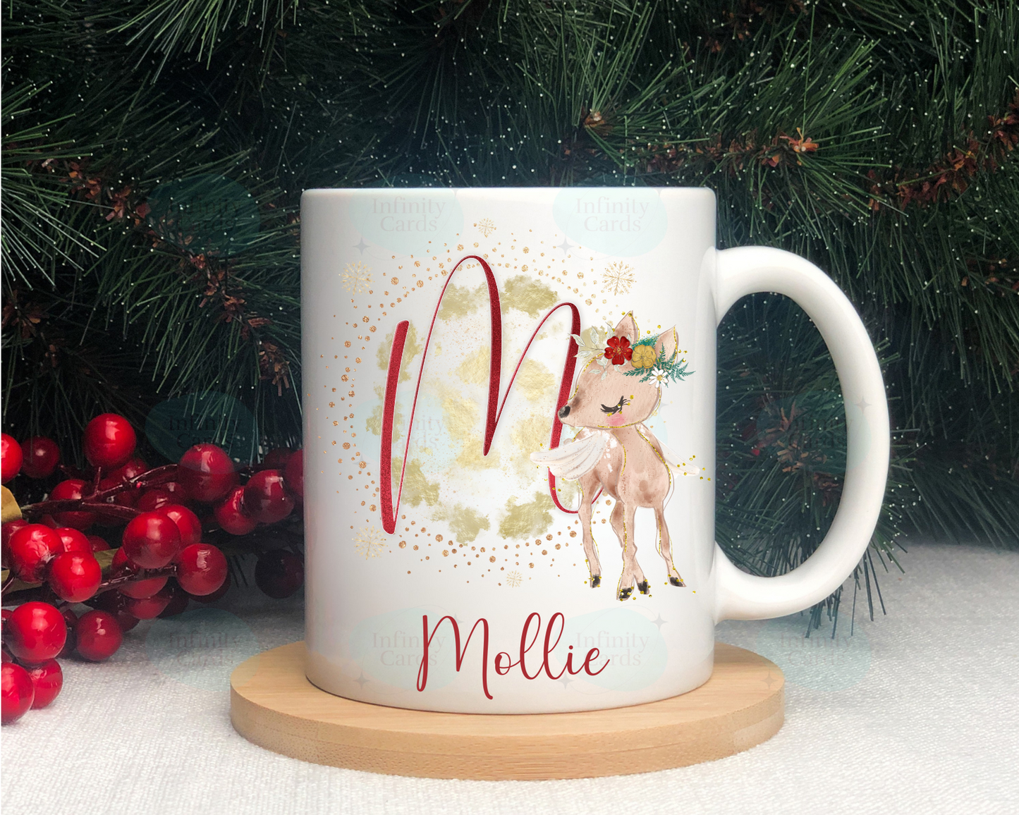 Personalised Cute Reindeer Initial Mug