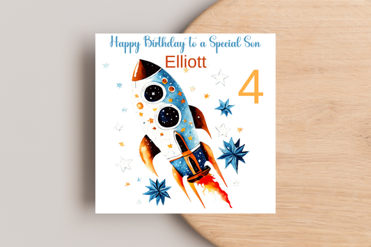 Personalised Rocket Space  Birthday Card