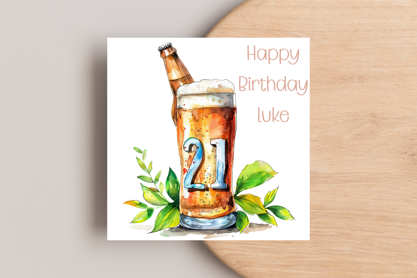 Personalised 21st Birthday Card with Beer Bottle & Pint Glass Design