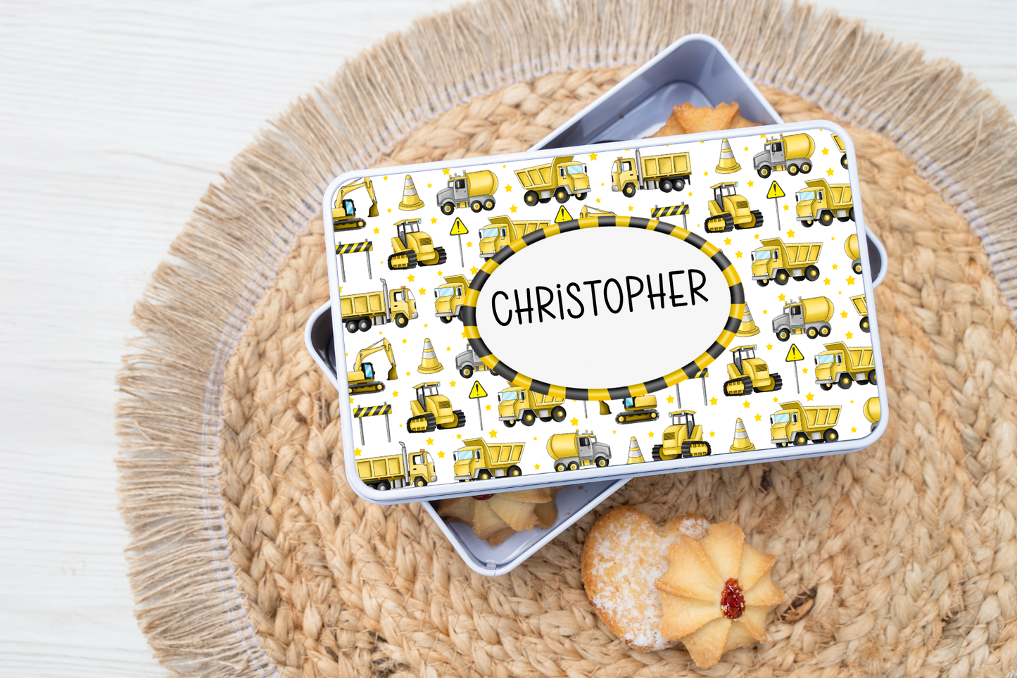 Personalised Digger Themed Tin