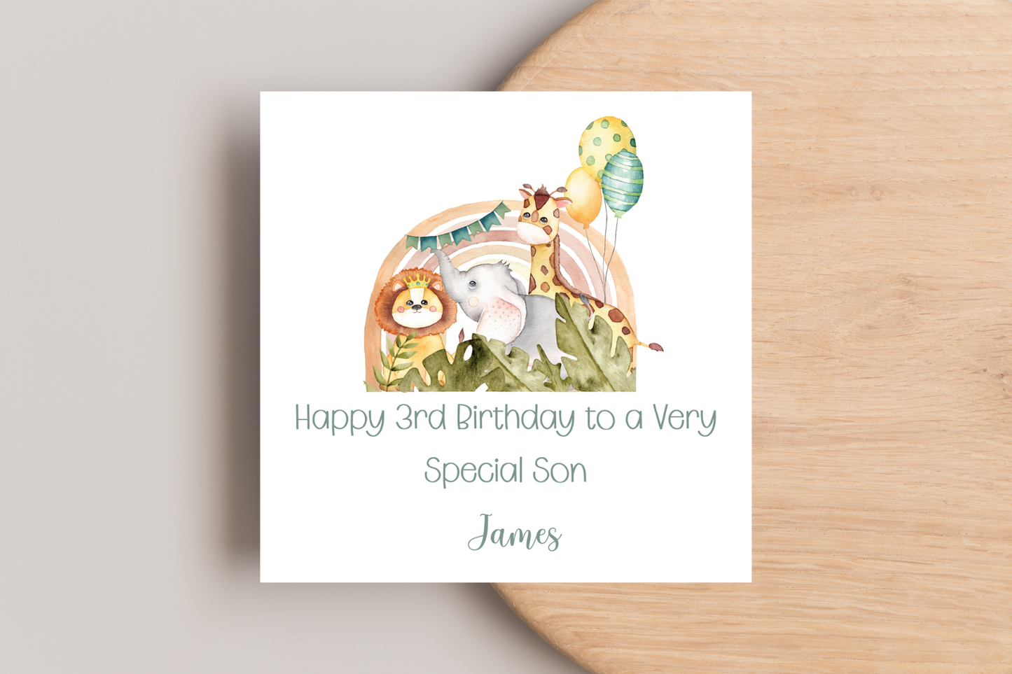 Personalised Jungle Animal Rainbow Birthday Card