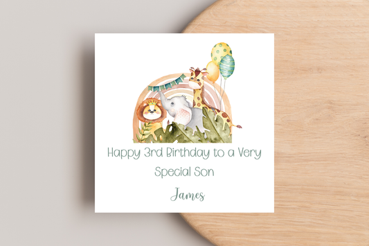 Personalised Jungle Animal Rainbow Birthday Card
