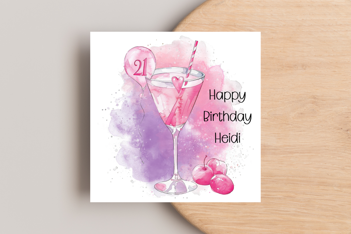 Personalised 21st Birthday Card - Pink Cocktail