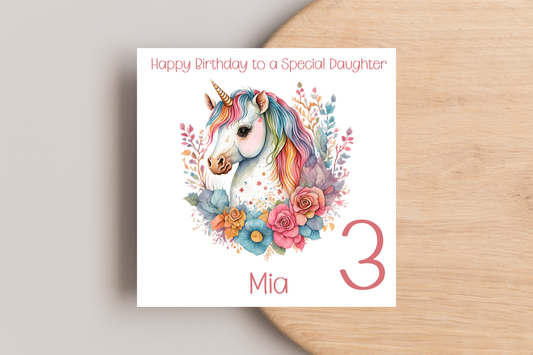 Personalised Unicorn Birthday Card
