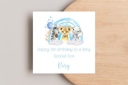 Personalised Jungle Animal Rainbow Birthday Card
