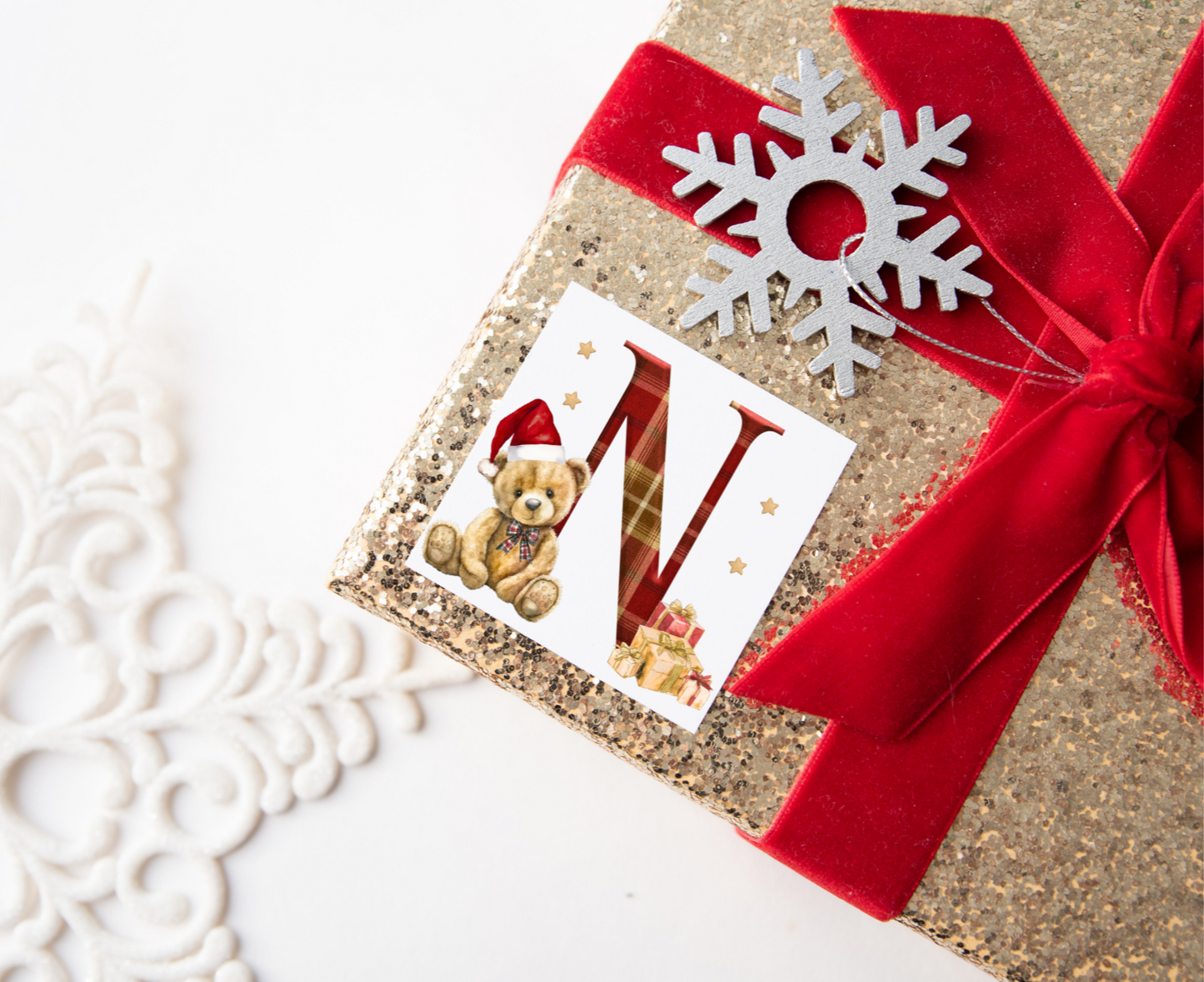 Teddy Bear Initial Christmas Present Labels