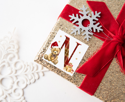 Teddy Bear Initial Christmas Present Labels