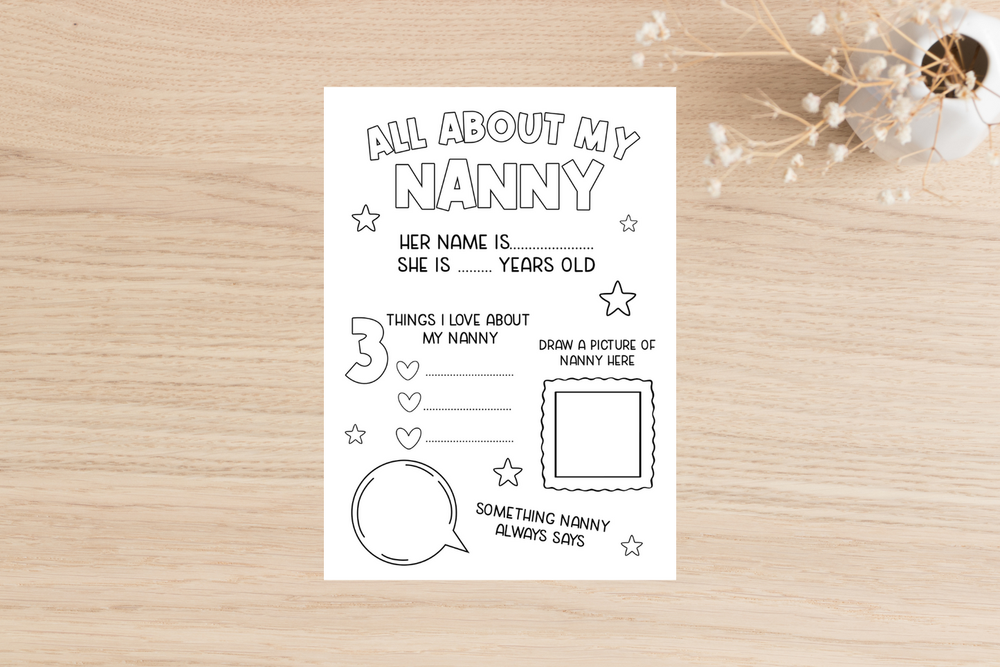 Colour In All About My Nanny Card