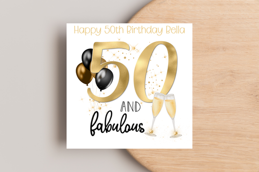 Personalised 50 and Fabulous Birthday Card