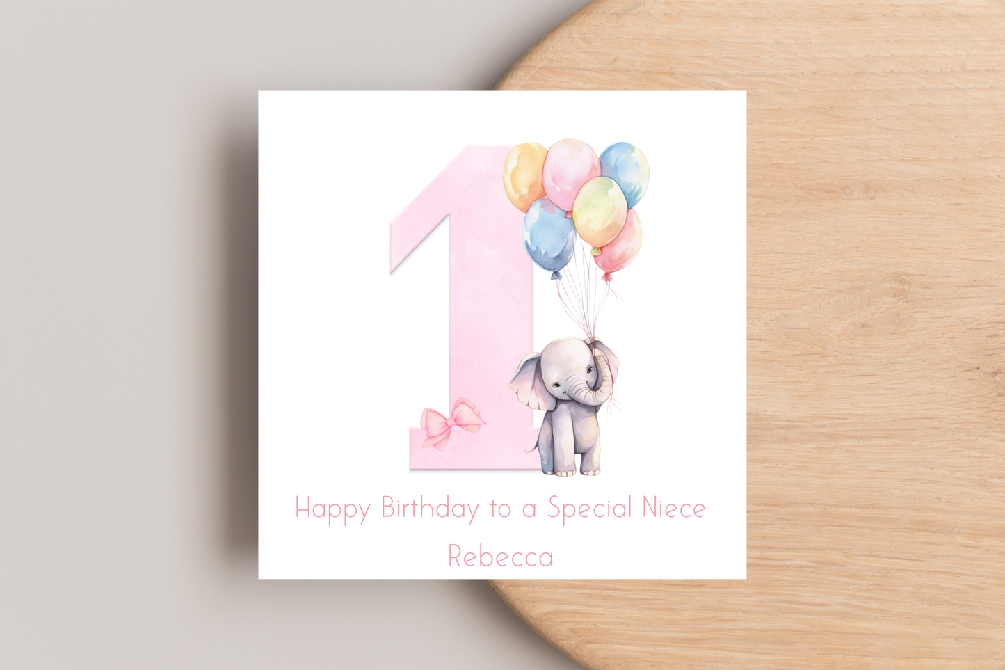 Personalised Pink Elephant Birthday Card