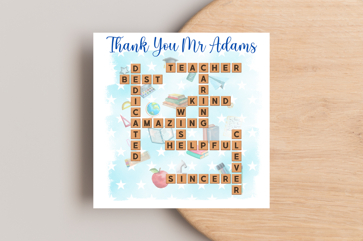 Thank You Teacher End Of Year Personalised Crossword Card