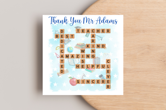 Thank You Teacher End Of Year Personalised Crossword Card