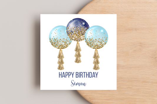 Personalised Blue Balloons Birthday Card