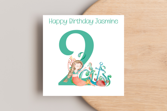 Personalised Mermaid 2nd Birthday Card