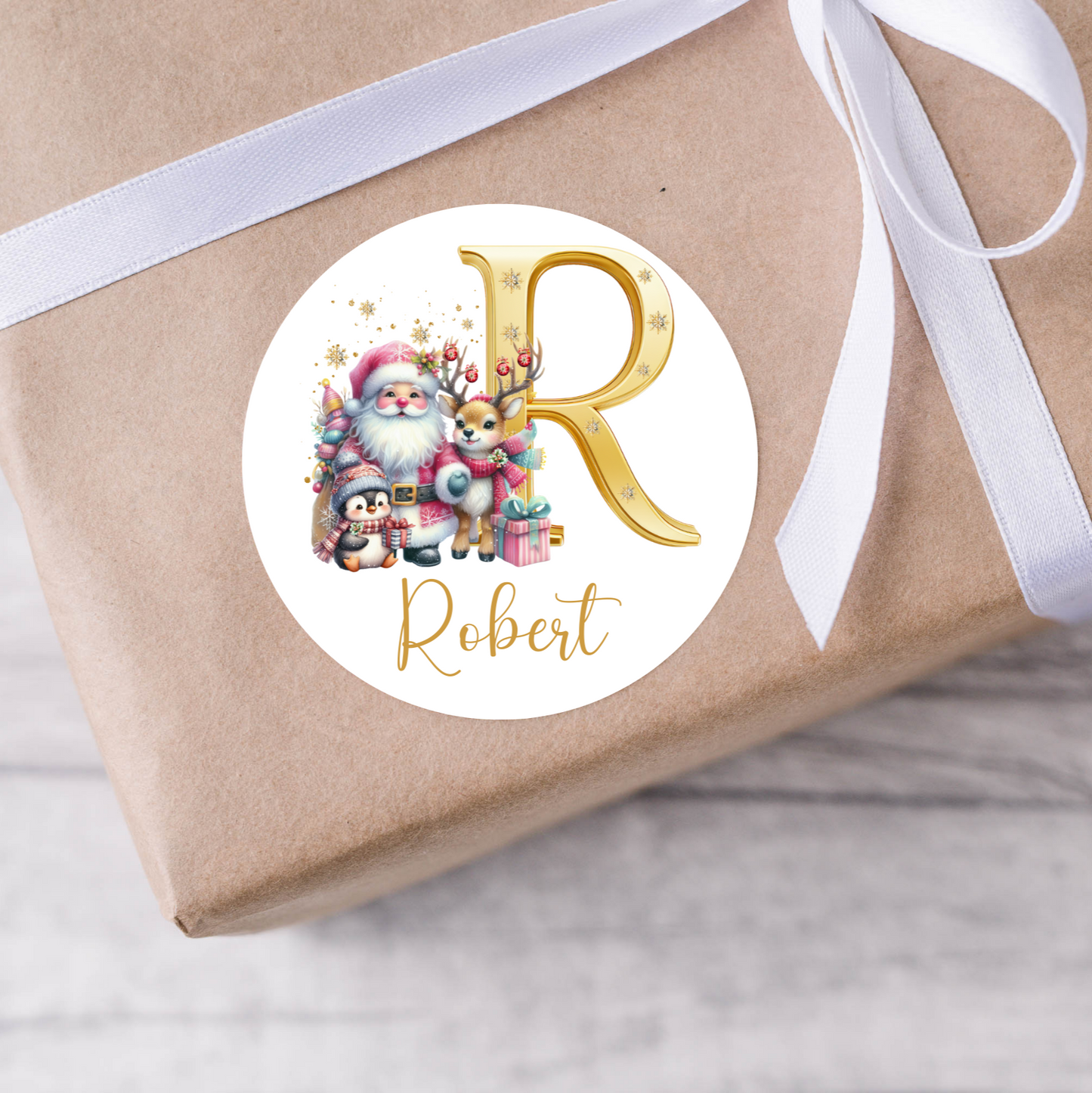 Personalised Santa and Penguin Christmas Present Labels