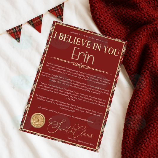 Personalised I Believe in You Letter From Santa Red and Gold