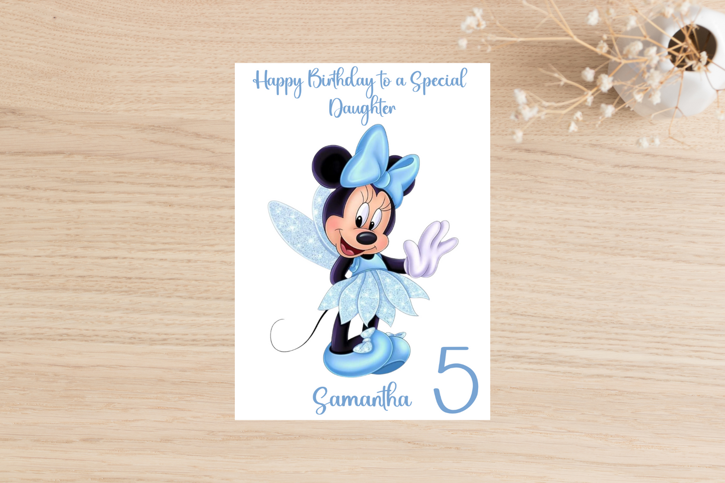 Adorable Minnie Mouse Birthday Card - Personalised with Name, Age, and Relation.