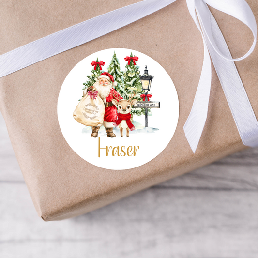 Personalised Santa and reindeer Christmas Present Labels