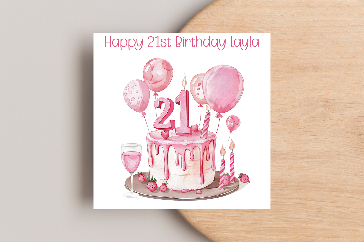 Personalised 21st Birthday Card - Pink Cocktail -  Celebration Greeting