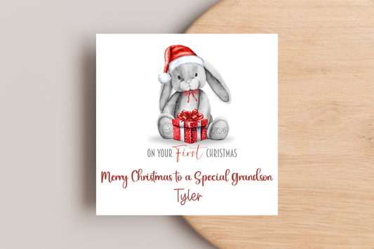 Personalised Bunny First Christmas Christmas Card