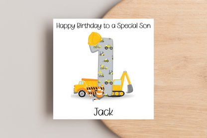 Personalised Digger Construction Themed Birthday Card