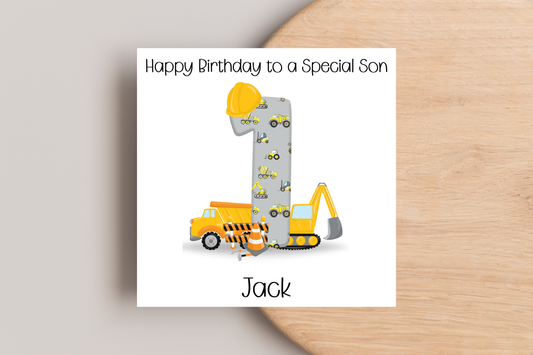 Personalised Digger Construction Themed Birthday Card