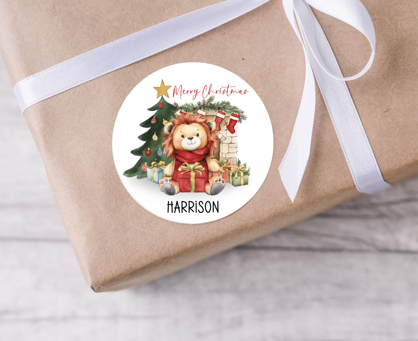 Personalised Lion Christmas Present Labels