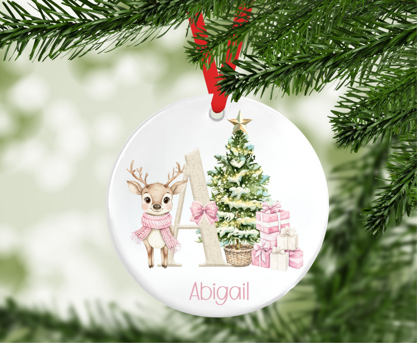 Personalised Reindeer Initial Christmas Tree Decoration