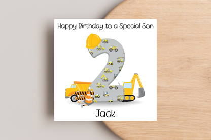 Personalised Digger Construction Themed Birthday Card