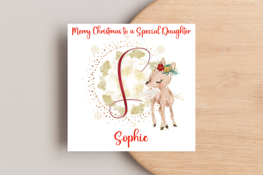 Personalised Reindeer Initial Christmas Card