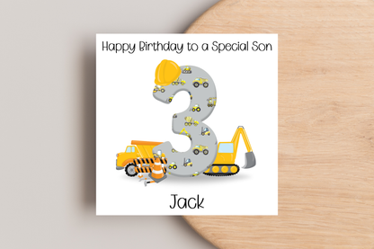 Personalised Digger Construction Themed Birthday Card