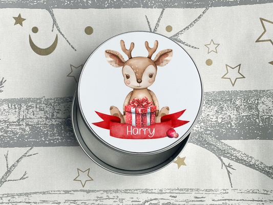 Personalised Reindeer Christmas Treat Tin