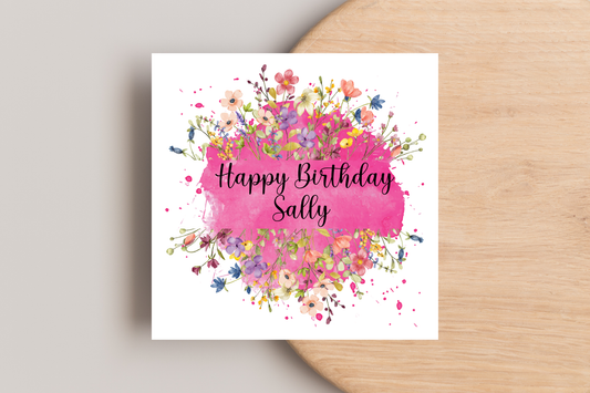 Personalised Pink Floral Birthday Card