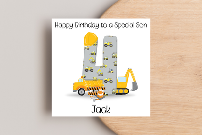 Personalised Digger Construction Themed Birthday Card
