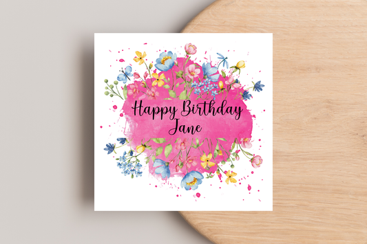 Personalised Pink Floral Birthday Card