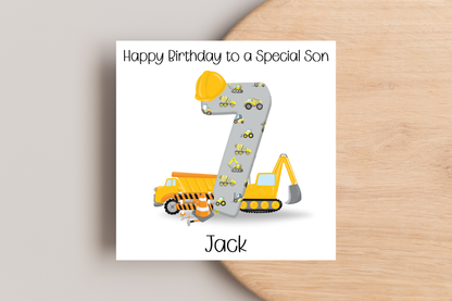 Personalised Digger Construction Themed Birthday Card