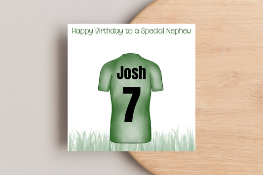 Personalised Football Shirt Name and Number Birthday Card