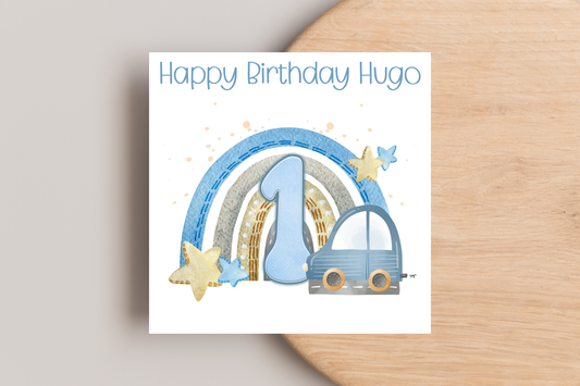 Personalised Car Rainbow Birthday Card