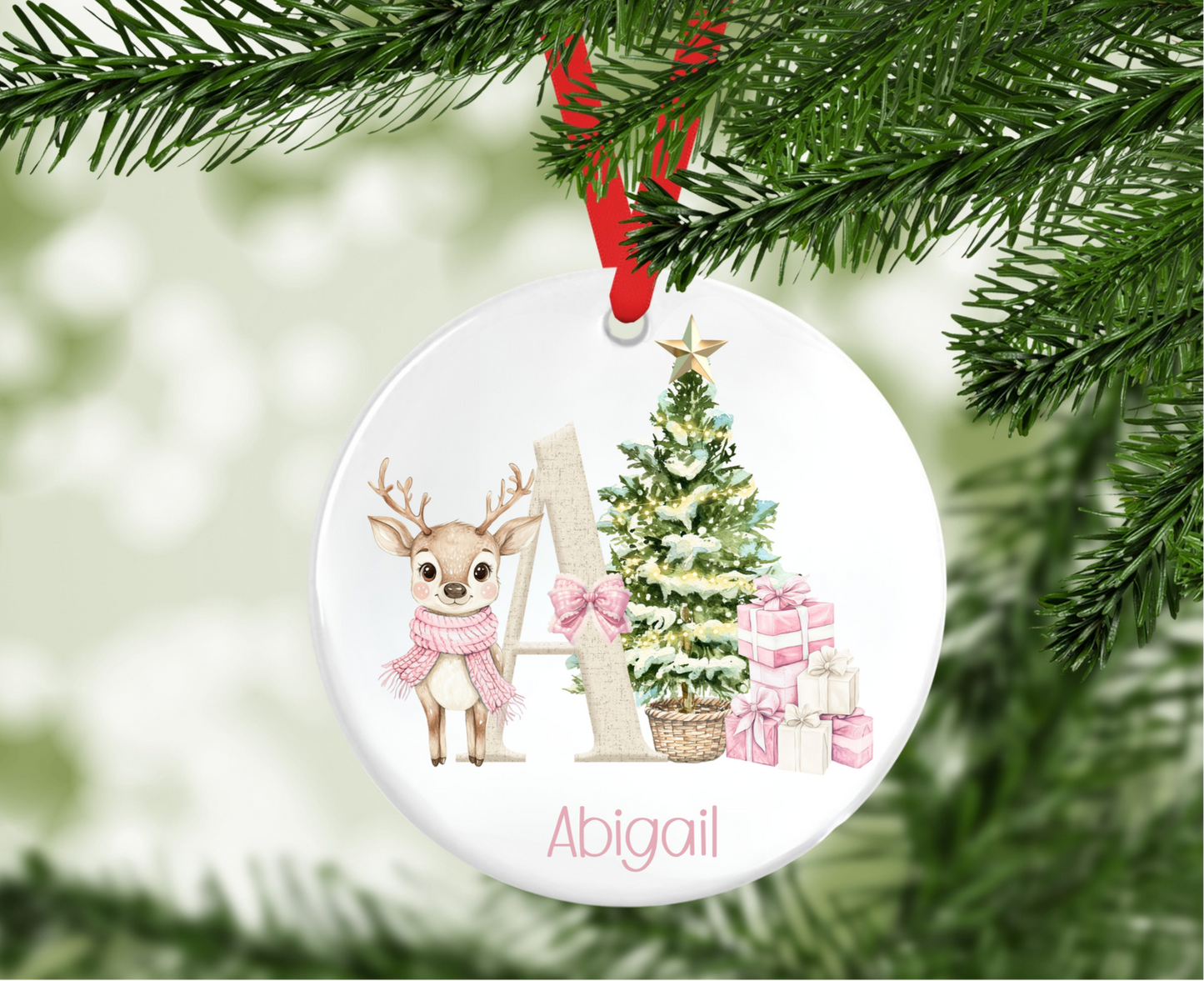 Personalised Reindeer Initial Christmas Tree Decoration
