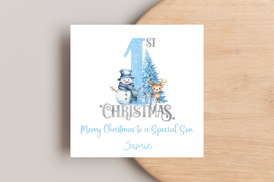 Personalised Snowman First Christmas Christmas Card