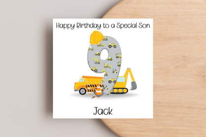 Personalised Digger Construction Themed Birthday Card