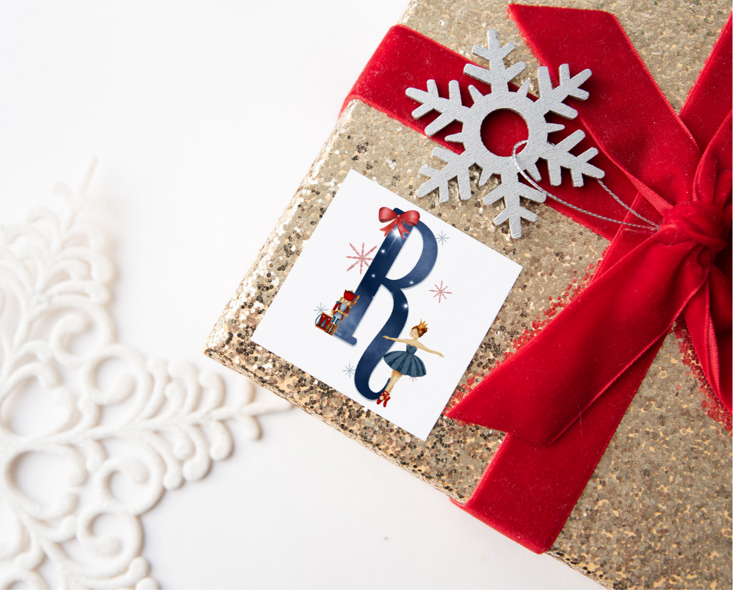 Initial Navy Blue Ballerina Christmas Present Labels