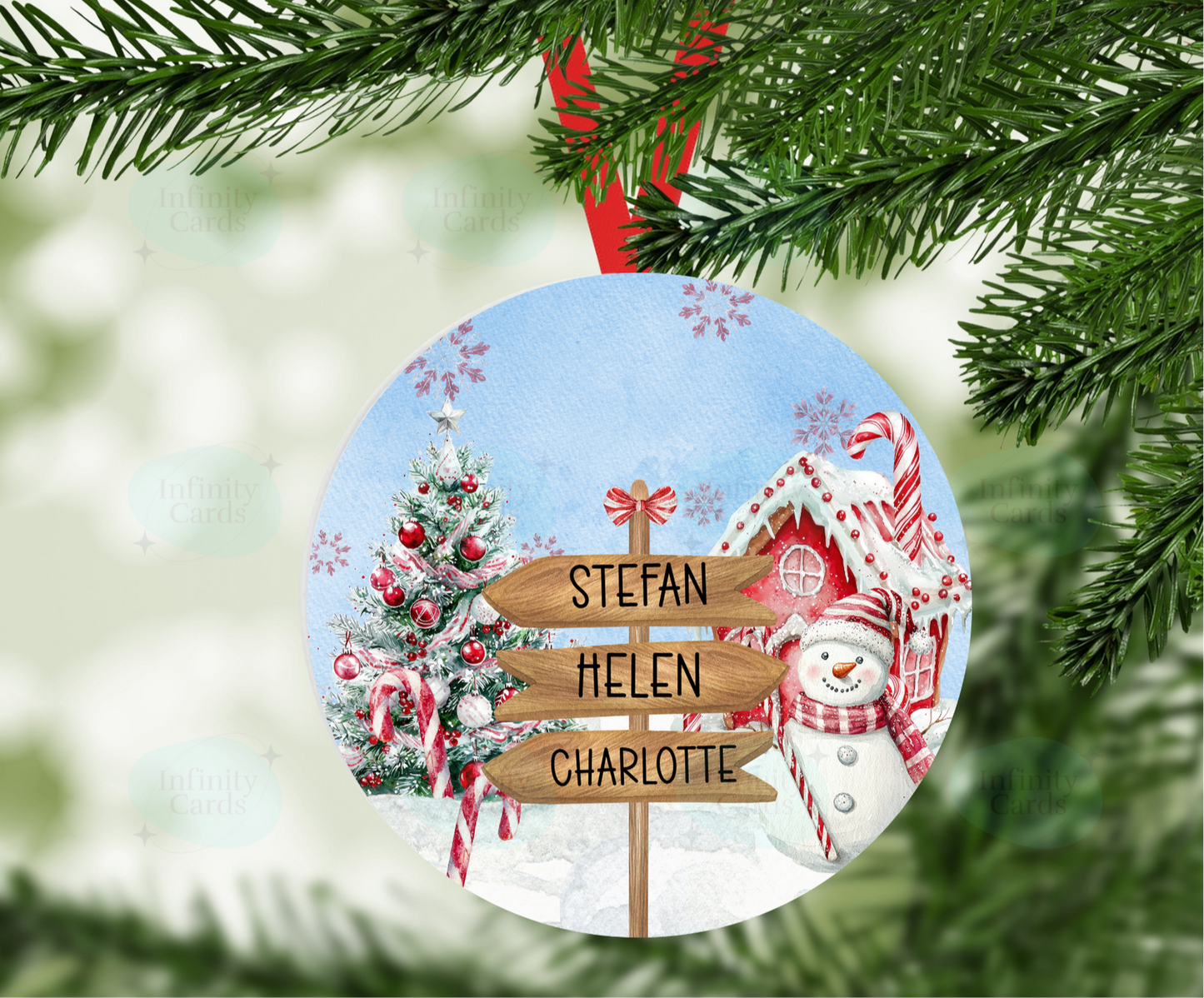 Personalised Snowman Sign Post Family Christmas Tree Decoration