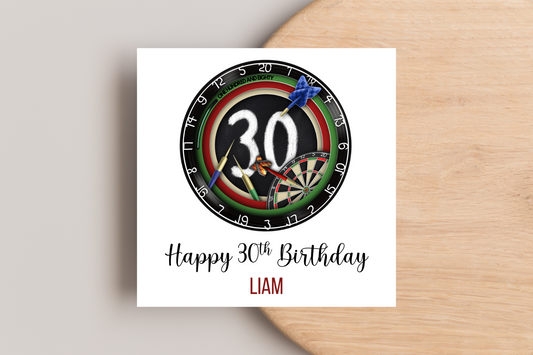 Personalised Darts 30th Birthday Card