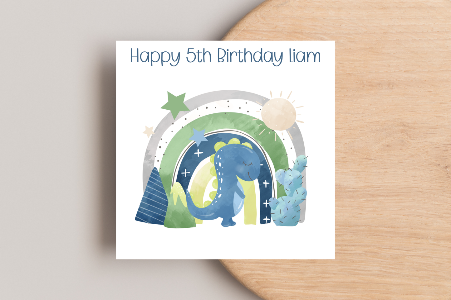 Personalised Dinosaur Rainbow  Birthday Card