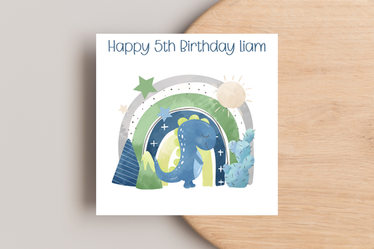 Personalised Dinosaur Rainbow  Birthday Card
