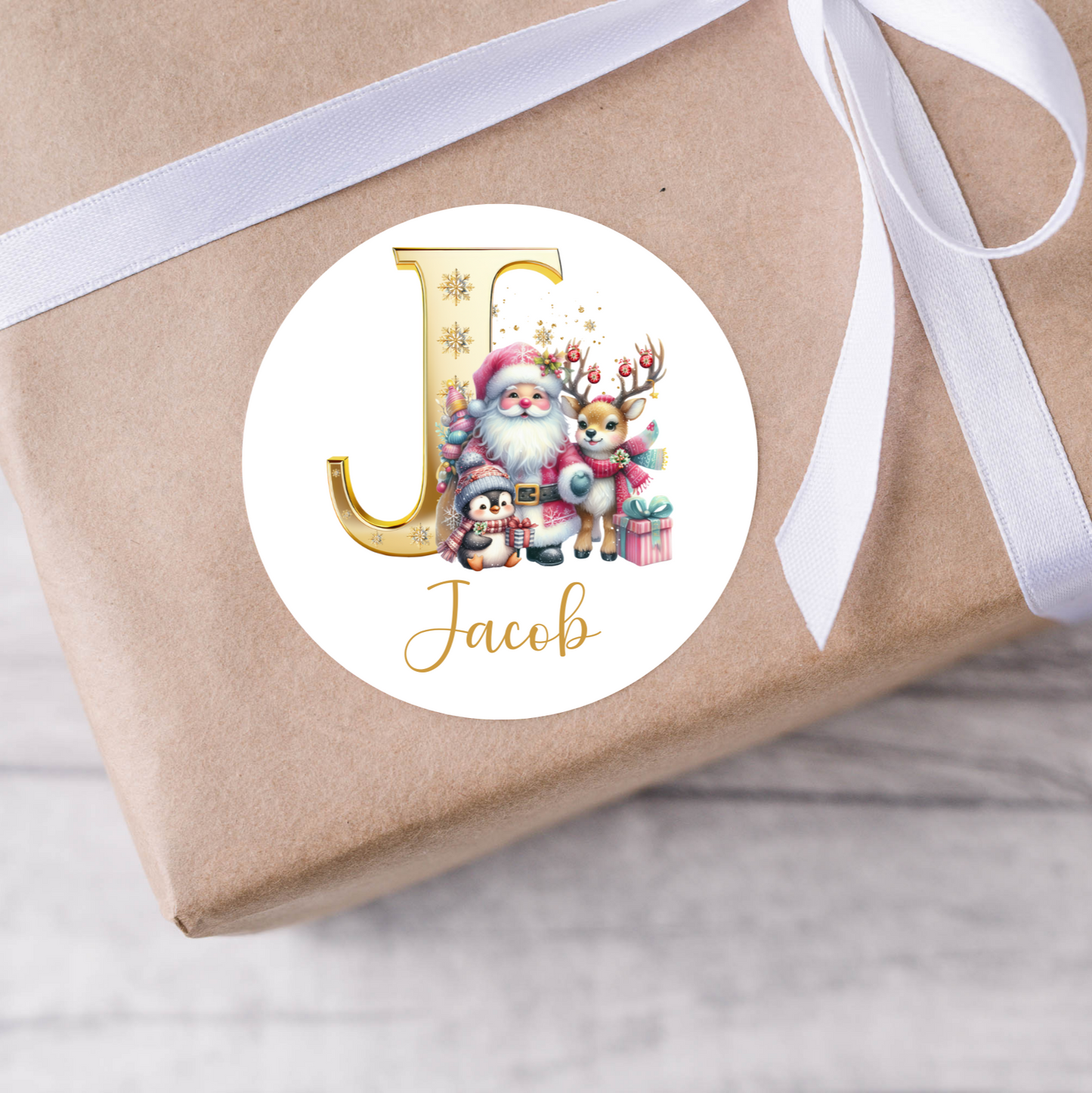 Personalised Santa and Penguin Christmas Present Labels
