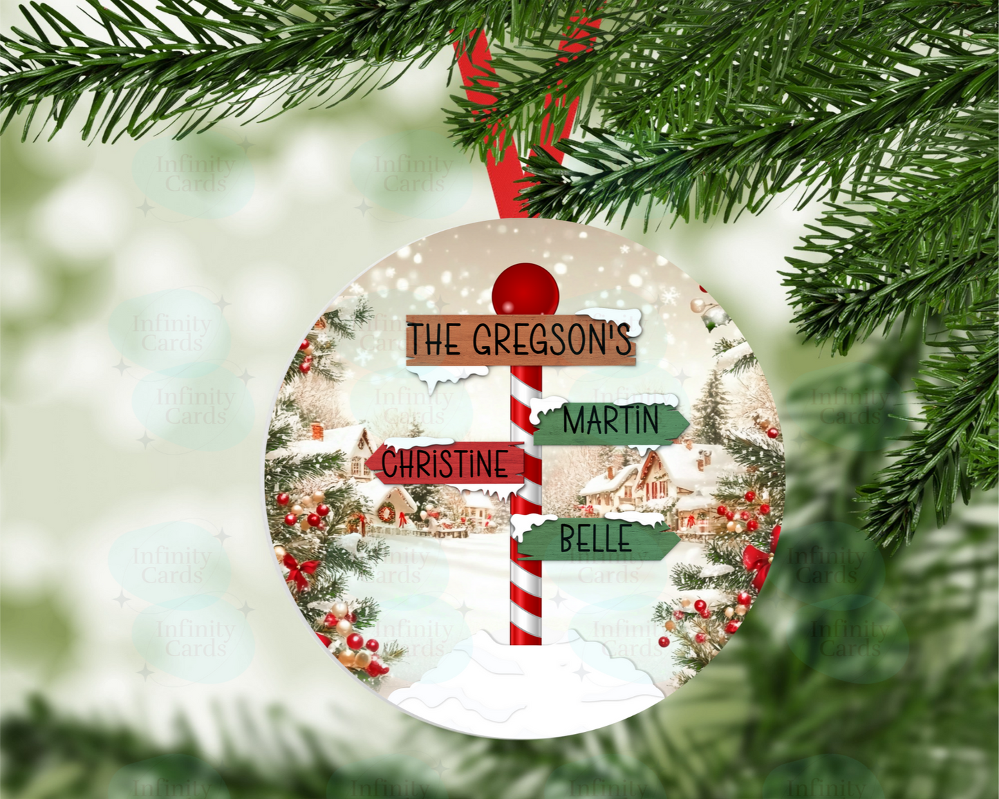 Personalised Christmas Sign Post Family Christmas Tree Decoration